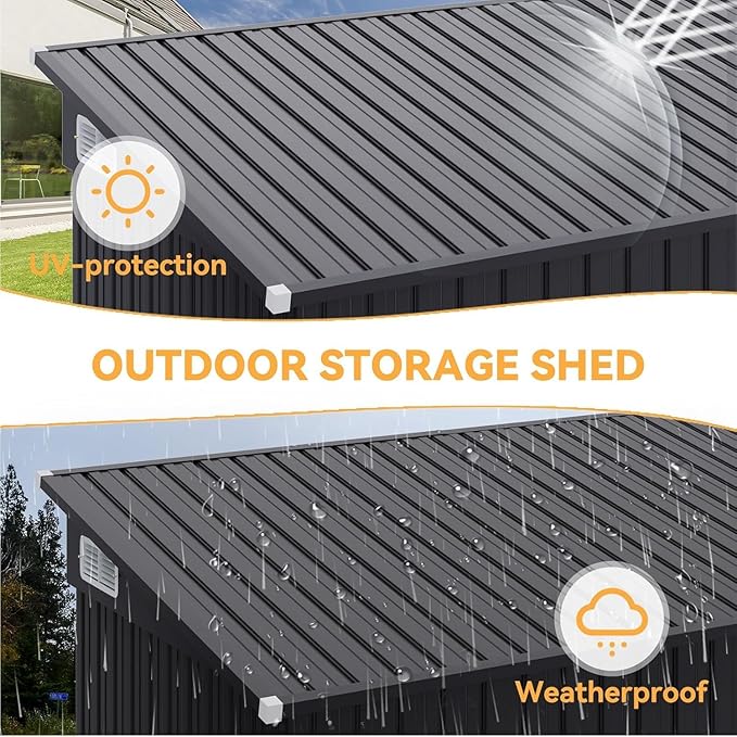 Aoxun 9.5'x7.5' Triple Door Shed Outdoor Storage Shed with Three Lockable Door for Easily Accessing Metal Storage Cabinet with Slopping Roof for Tools Bicycles Storage for Garden, Backyards (Black)