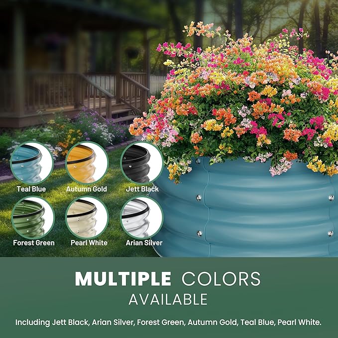 Round Galvanized Raised Garden Bed Kit, 3 Pcs 2 x 2 x 1ft Teal Blue Galvanized Garden Boxes, Outdoor for Vegetables