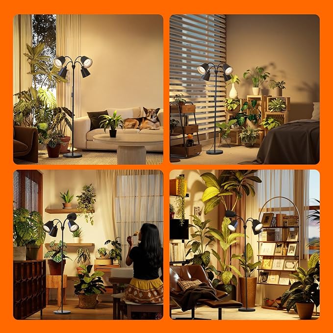 Grow Lights for Indoor Plants, 4 Head Floor Grow Light Stand with Flexible Gooseneck, 3800K Full Spectrum Non-Dimmable Light for Plants Growing, 59" Tall Standing Grow Light with Smart Timer