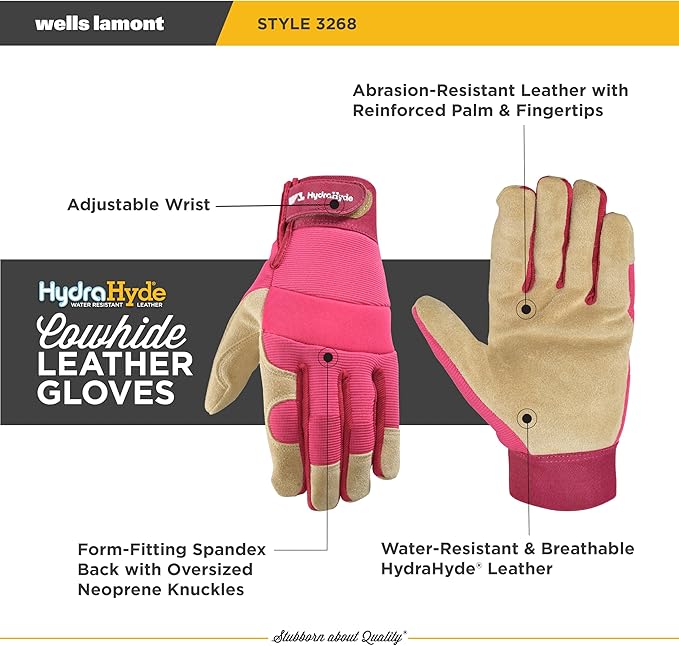 Wells Lamont Women’s HydraHyde Split Leather Hybrid Pink Gloves, Medium (3268M)