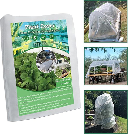 Plant Covers Freeze Protection, 10 FT x 50 FT Frost Blankets 1.06oz/yd² Thick crop cover , Reusable Garden Frost Cloth Floating Row Tree Covers for Winter Outdoor Plants vegetables seed Fruit