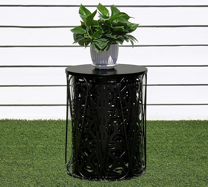 HFHOME Set of 3 Metal Outdoor Side Table, Nesting Round Coffee Table for Indoor Outdoor, Heavy Duty End Tables Plant Stand Living Room Garden Stool - Black
