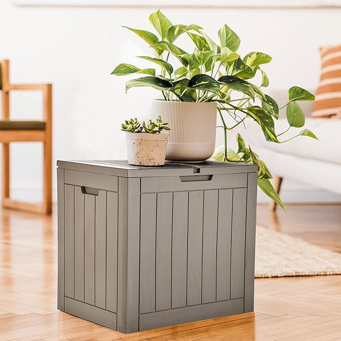 YITAHOME 31 Gallon Outdoor Storage Deck Box, Waterproof Resin Package Delivery and Storage Box with Lockable Lid for Patio Furniture Cushions, Pool Accessories, Garden Tools, Taupe