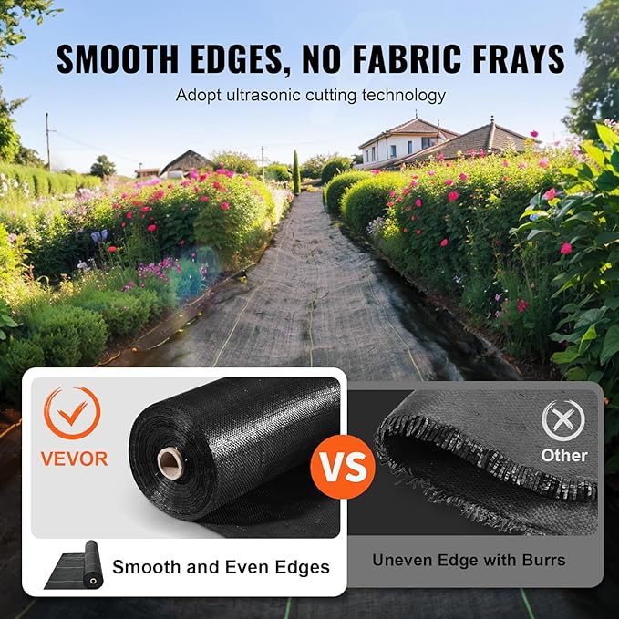 VEVOR Weed Barrier Landscape Fabric, 3x300 FT Heavy Duty Garden Weed Fabric, 3.2Oz Woven Weed Control Fabric, Weed Blocker Mat, Easy Setup, Durable PP Gardening Fabric for Driveway Ground Cover, Black