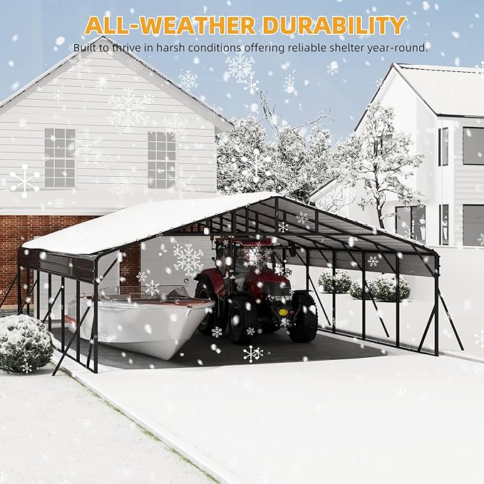 20 x 30 FT Metal Carport with Galvanized Steel Roof, Heavy Duty Metal Roof Carport with Enhanced Base, Tall MetalCarport Kits Garage for Tractors, Trucks, Boats, Cars
