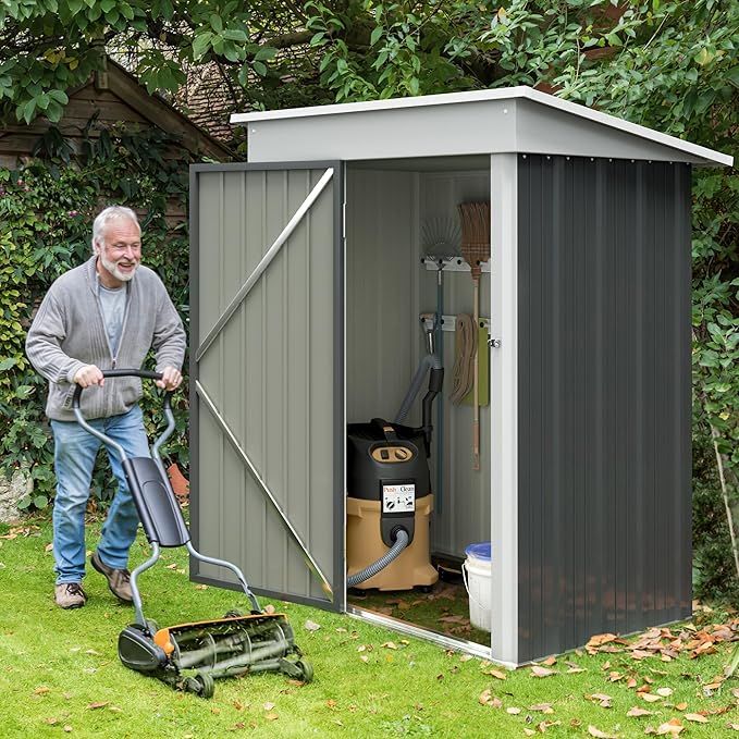 GUNJI 5 x 3 FT Shed Outdoor Storage Shed Metal Garden Shed with Lockable Door Outside Waterproof Tool Shed for Backyard, Patio, Lawn (Gray)