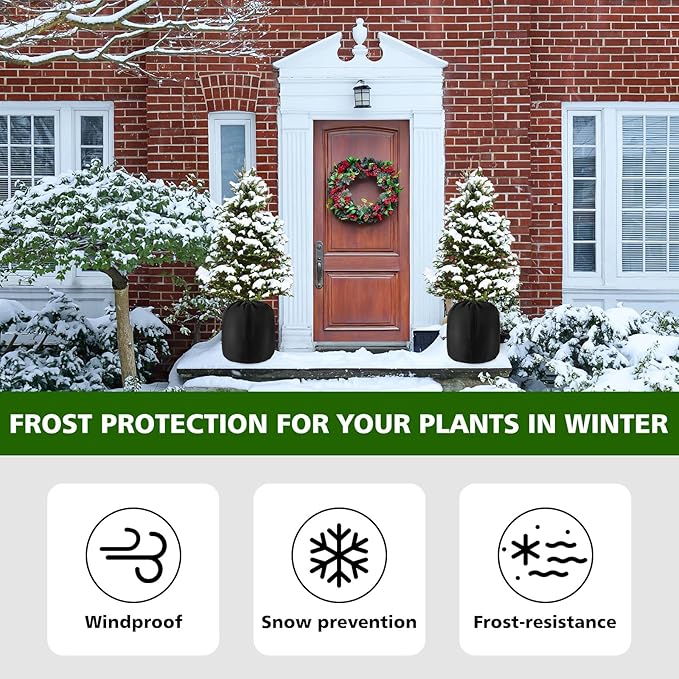 2 Pcs Plant Pot Winter Covers Protection - Potted Plant Freeze Protection Frost Jacket with Zipper Drawstring to Keep Outdoor Plants Flowers Shrubs Trees Warm (25.6" D x 19.7" H - Black)