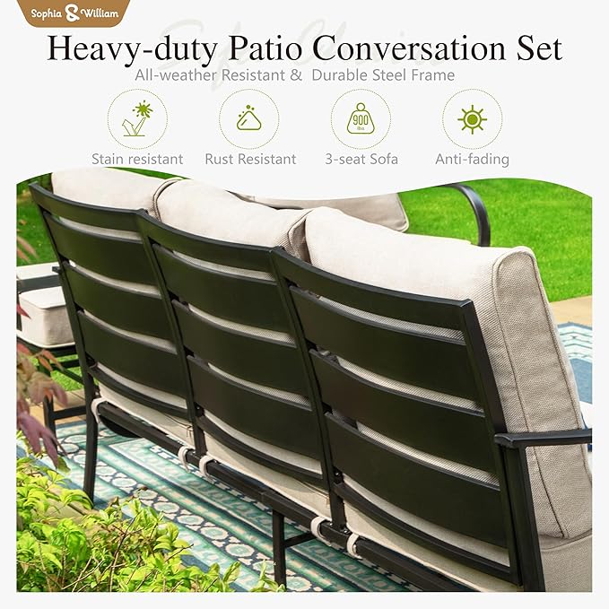 Sophia & William Patio Furniture Sets for 7 Outdoor Conversation Set 7 Pcs with 2 x Swivel Chairs, 2 x Armrest Sofa Chairs, 1 x 3-Seat Sofa, 2 x Ottomans for Coffee Garden Backyard Poolside Beige