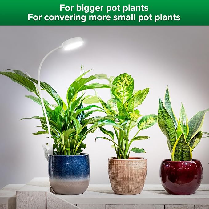 SANSI Grow Light for Indoor Plants, Clip-on LED Full Spectrum Plant Lamp with 4-Level Dimmer, Auto On/Off Timer (3/6/12 Hrs) - White, 10W 1-Pack