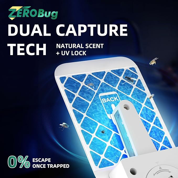 2025 Upgraded Flying Insect Trap Indoor, Target Capture Traps for House & Fruit Fly, Gnat, Mosquito with UV & Blue Light, Plug in Bug Catcher & Killer for Indoor (1 Device & 5 Sticky Refills)