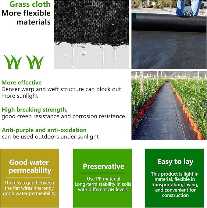 4x250ft Weed Barrier Fabric Landscape, Long-Term Use, Flexible, Breathable, Water Permeable, Grass Barrier Landscape Fabric Ground Cover Cloth for Garden Planting Weed Blocking