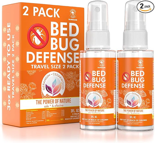 All Natural Bed Bug Spray - Non-Toxic Bed Bug Killer - 2 Bottle Value Bed Bug Spray Travel Size - Fast-Acting Bed Bug Killer | Kills Fleas and Mites