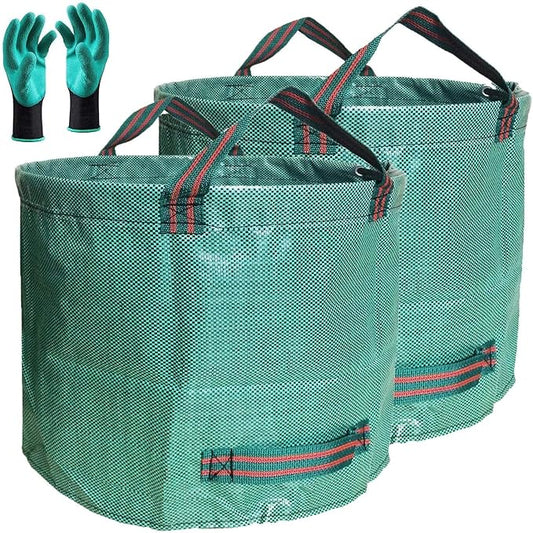 Professional 2-Pack 80 Gallon Large Yard Garden Bags (D26, H33 inch) W/Gardening Gloves for Yard Waste,Leaf Bags,Lawn Debris Bag,Garden Trash Container,Recycle Bin,Grass Clippings,Weeds Bag 4 Handles