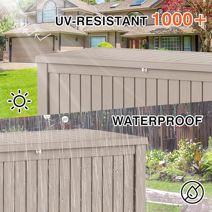 180 Gallon Waterproof Large Resin Deck Box Indoor/Outdoor Lockable Storage Container and Seating for Garden, Pool, and Patio (180 Gallon, Grey)