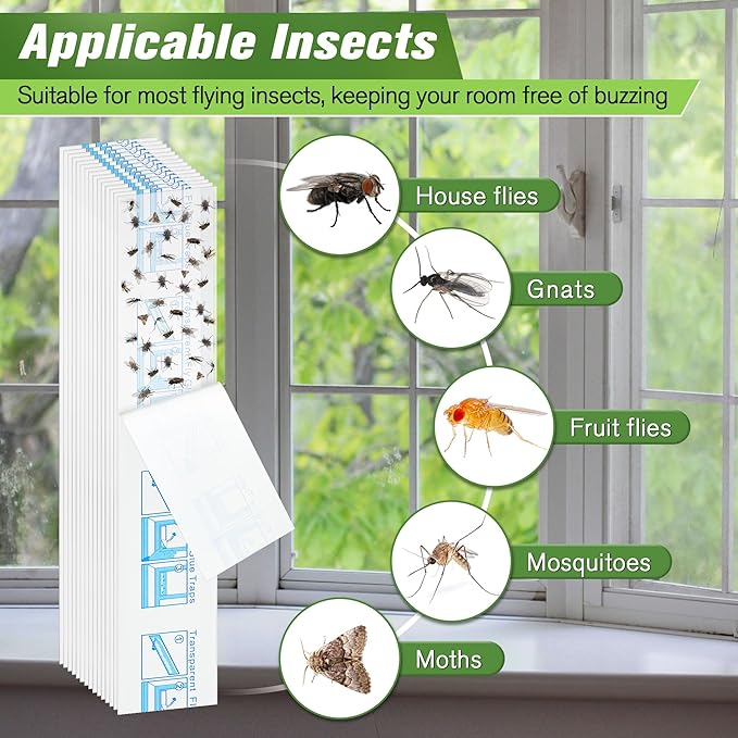 Qualirey 30 Pack XL Window Fly Traps for Indoors, Extra Large Fly Paper Sticky Strips, Waterproof & Non Toxic Clear Sticky Traps for Windows, Bug Catcher for House, Kitchen and Office (15"×3")