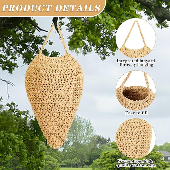3 Pack Large Crochet Wasp Nest Decoys, Faux Wasp Nest Deterrent for Outdoor Hanging for Wasps Hornets, Hornets Nest Decoy Decoration for Patio and Eaves, Beige