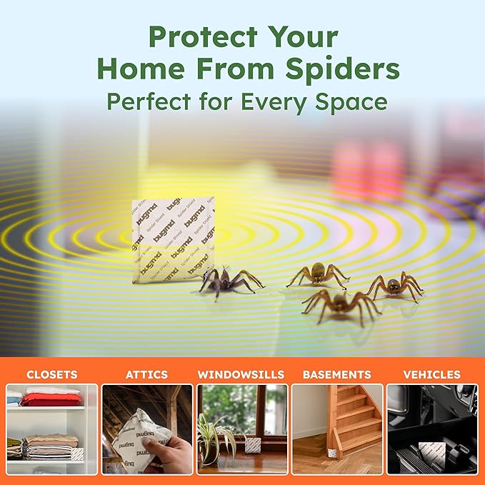 BugMD Spider Shield Repellent Pouches | Plant-Based Indoor & Outdoor Spider Repellent | Safe for Pets & Family | Natural Citronella, Rosemary & Lemongrass Oils | Long-Lasting Spider Protection