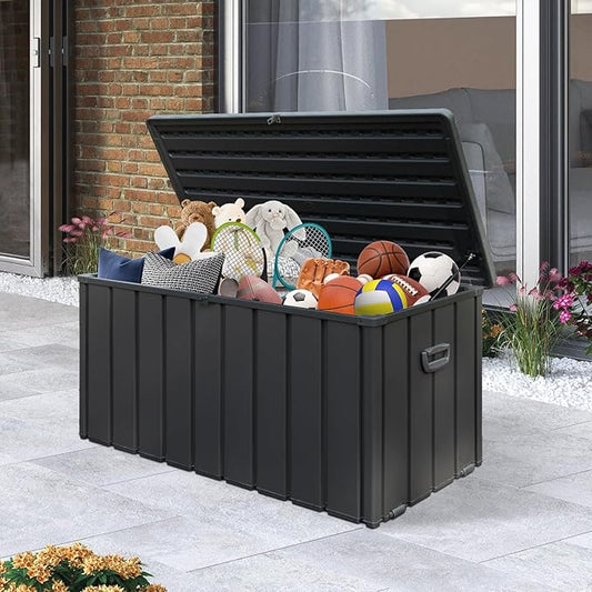 Domi 120-Gallon Outdoor Storage Box – Waterproof, Lockable Storage Cabinet with Resin Lid for Patio Furniture, Garden Tools & Pool Supplies – Large Metal Storage for Cushions, Toys & More