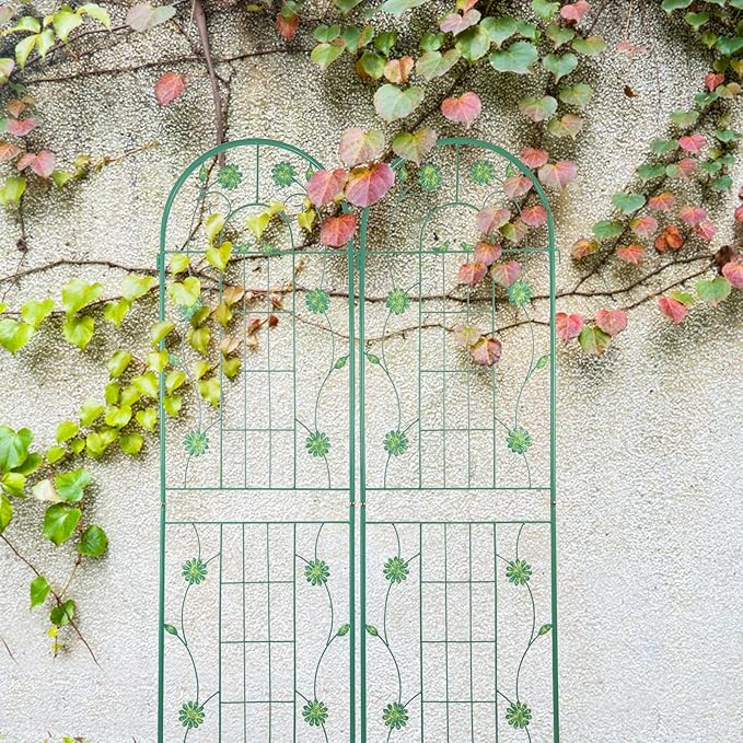 4 Pack Metal Garden Trellis for Climbing Plant Rose Stand, Pine Green Outdoor 86.7'' Tall Flower Support Iron Garden Fence, Turquoise-86.7" H