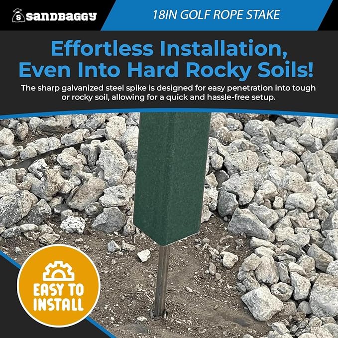18" Golf Rope Stake - Square Stake (UV Resistant) - Sandbaggy (18-inch, 3, Count)