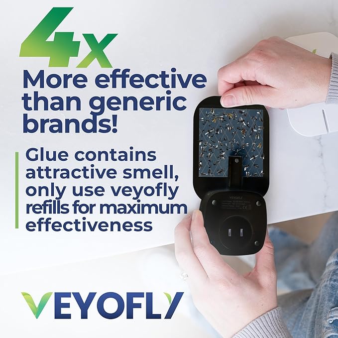 VEYOFLY Fly Trap Indoor, Fruit Fly Traps for Indoors, (4 Device + 12 Refills) Gnat Traps for House Indoor, Fly Catcher Indoor, Plug in Light Flying Insect Trap, Bug Light Killer, Fly Trap
