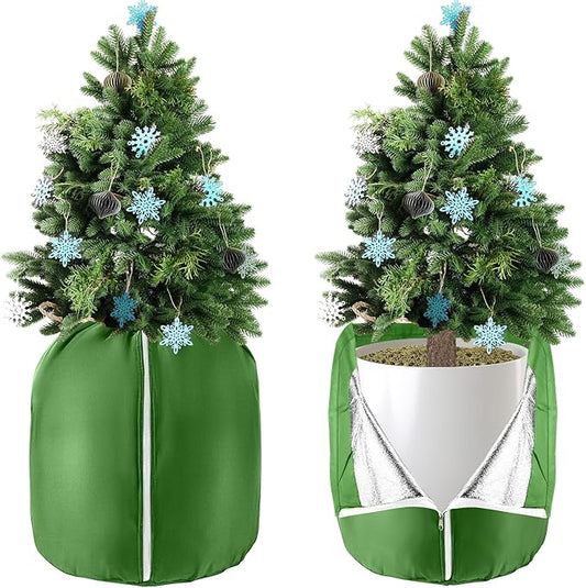 2 Pcs Plant Pot Winter Covers Protection - Potted Plant Freeze Protection Frost Jacket with Zipper Drawstring to Keep Outdoor Plants Flowers Shrubs Trees Warm (17.7" D x 19.7" H - Green)