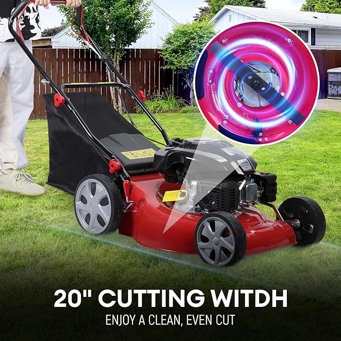 Self Propelled Gas Lawn Mower,141cc OHV Engine with Air Cooling, 20" Steel Deck, 3-in-1 Cutting System, 8-Level Height Adjustment, 20L Grass Catcher, Foldable Design Red (US Fast Arrival)