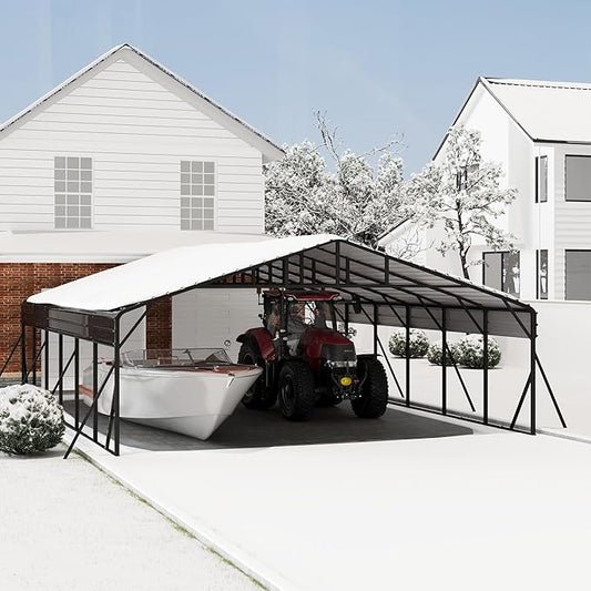 20x30FT Metal Carport Kits with Galvanized Steel Roof, Heavy Duty Metal Roof Carport with Enhanced Base, TallMetal Carports Kits Garage for Tractors, Pickup, Boat, Car