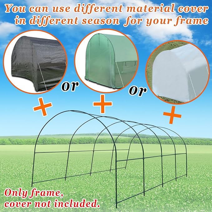 Strong Camel Greenhouse Replacement Frame for 16' X 7' X 7' Larger Hot Garden House , Support Arch Frame Climbing Plants/Flowers/Vegetables (16' X 7' X 7')