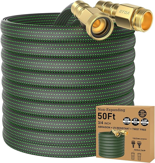50FT Lightweight Flexible Garden Hose,Non-Slip Handles,Non-kink Hose,Solid Brass Fitting for Boats, RV Water Hose,Marine Washdown,Lawn,Garden,Leakproof TPE Hose (GreenBlack, 2x25 FT)