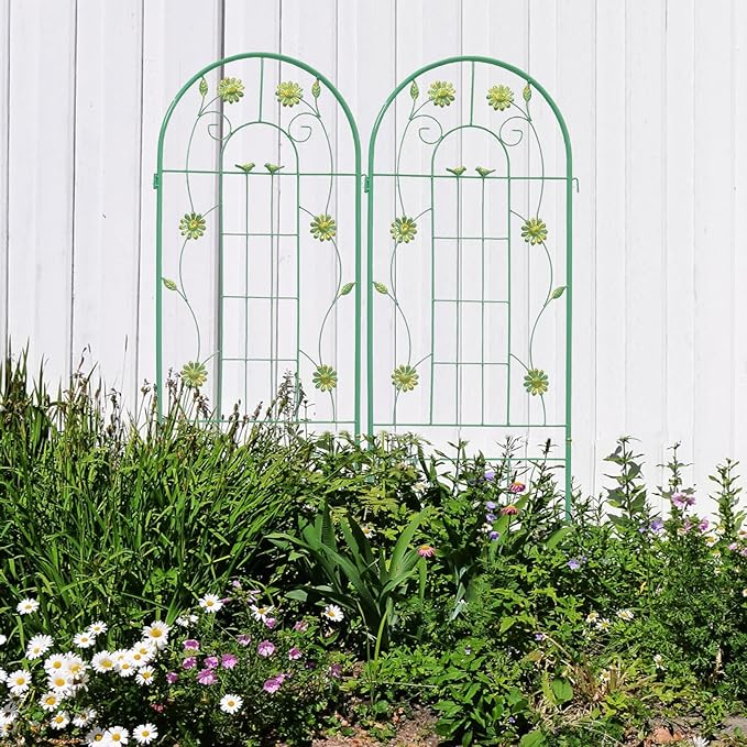 4 Pack Metal Garden Trellis for Climbing Plant Rose Stand, Pine Green Outdoor 86.7'' Tall Flower Support Iron Garden Fence, Turquoise-86.7" H