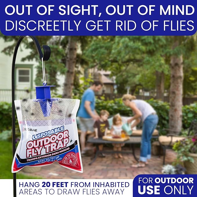 Fly Traps Outdoor Fly Trap for Patio. 12 Non-Toxic Pre-Baited Flies Bags Outdoor Disposable. Hanging Bug Catchers for All Filth Flies Killer for Outside Bug Control in Yard Horse Ranch Trash Can