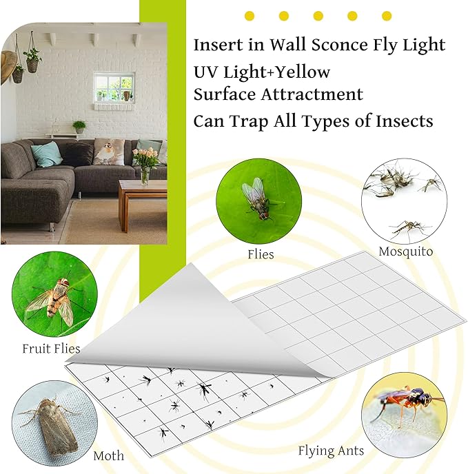 Qualirey 20 Pcs Fly Traps Glue Board Compatible with Faicuk WS108 Wall Sconce Fly Light Trap, Insects Sticky Fly Strips Replacement for Capturing Flies, Mosquitos, Moths, Gnat and Other Flying Insects