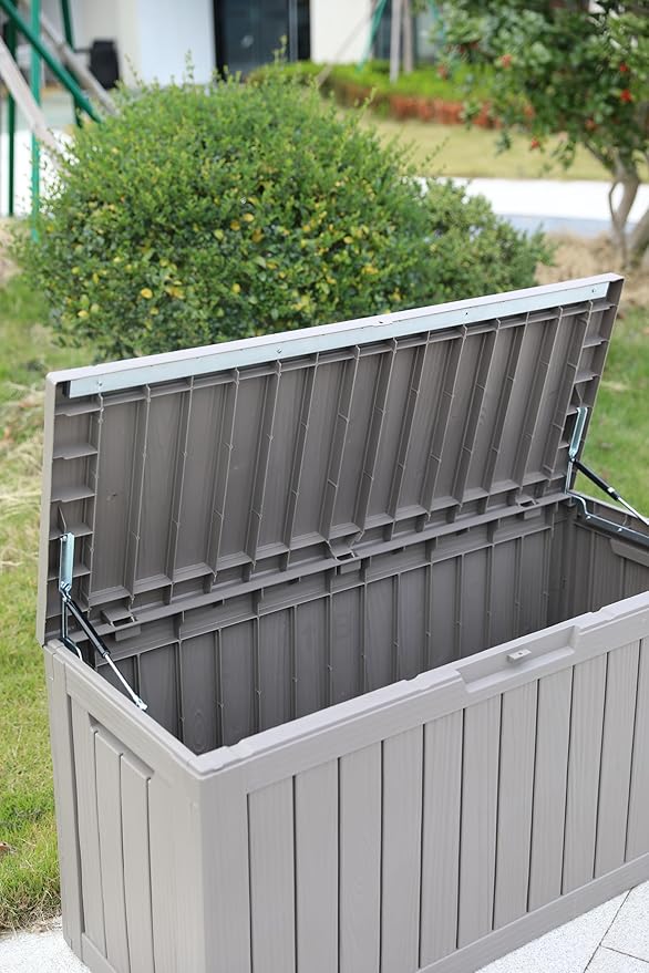 BTEXPERT 80 Gallon Deck Box Outdoor Storage Container Stainless Steel Rods for Patio Furniture Garden Tools Cushions Pool Supplies Sports Equipment Waterproof Lockable UV Resistant Set of 2