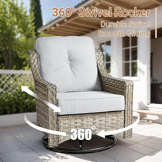 HOOOWOOO Outdoor Patio Furniture Set with Fire Pit Table,11 Pieces Wicker Out Door Sectional Furniture L Shaped Couch,Outside Patio Conversation Swivel Chair Sets,Light Gray