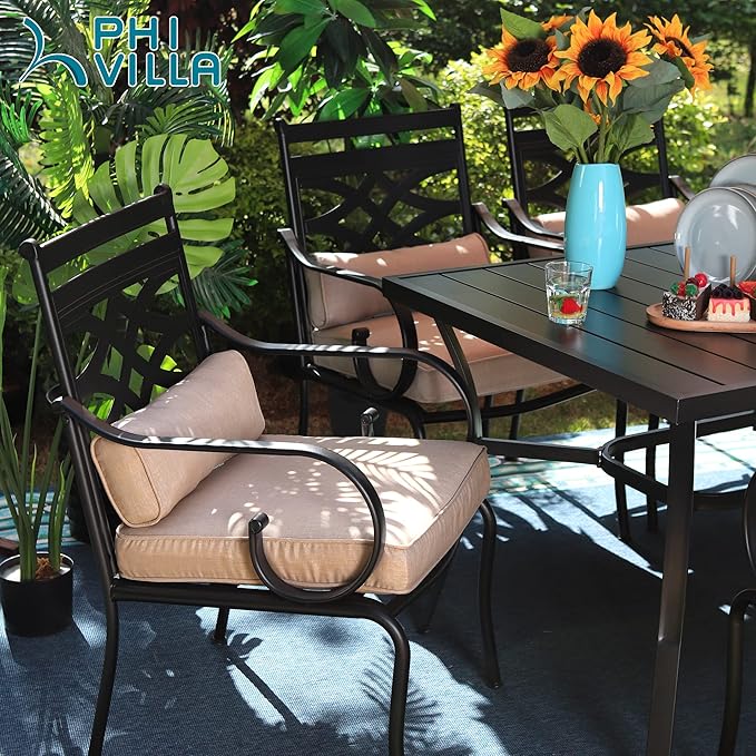 PHI VILLA Patio Dining Chairs Set of 2, Outdoor Chairs with Cushion and Pillow for Garden Lawn and Deck