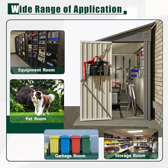 4x8 FT Metal Outdoor Storage Shed with Lockable Door and 2 Air Vents, Lean to Storage Shed, Garden Tool Storage Cabinet for Backyard Patio Lawn, Gray