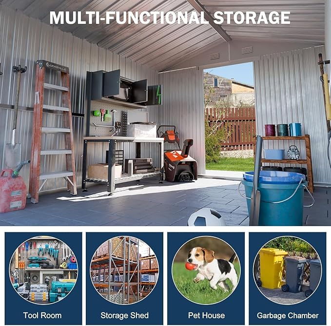 Outdoor Storage Sheds 10X8X6 FT Metal Shed with Sliding Door and Air Vents for Garden, Backyard, and Patio