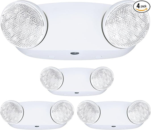 GRUENLICH LED Emergency Light, Exit Lighting Fixtures with 2 LED Bug Eye Heads and Back Up Batteries, UL 924 Qualified, 120/277 Voltage, 4-Pack