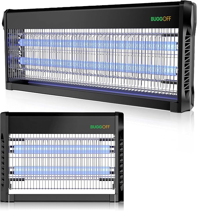 BUGGOFF Indoor Black Modern Electric Bug Zapper, 800 SQFT Coverage, 3500 Volts of Stunning Power, 20 Watts, Kills Mosquitos Gnats, Flys & More. 10 Year Warranty, X2 Free Repalcment Bulbs
