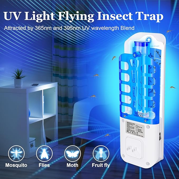 Plug in Fly Trap Indoor Flying Insect Trap, Fruit Fly Traps for Indoors with 12 Refills Bug Zapper Mosquito Traps UV Light Gnat Traps for House Indoor for Home Office Kitchen