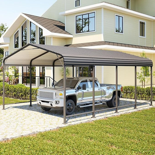 Metal Carport 12x20FT, Heavy Duty Carport Canopy with Galvanized Steel Roof, 40% Thicker Frame Metal Garage with Reinforced Base, All-Weather Outdoor Storage Car Port for Car, Camping