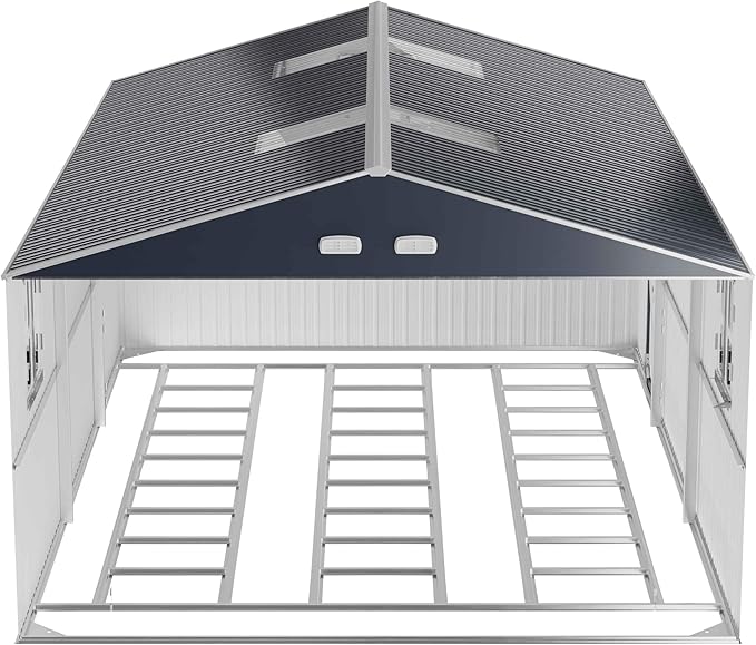 Metal Garage Shed 13x20x8.5' with Floor Kit, Large Outdoor Storage Building Ultra-Reinforced Truss System, with Skylights Dual-Entry Steel Carport Workshop for Car Boat Big Tool Organization