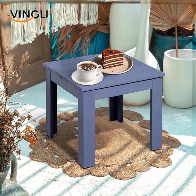 VINGLI Outdoor Adirondack Side Table, 18" Square Thick Wooden Coffee Table, Patio Side Table Conversation End Table for Patio Backyard, Garden, Poolside and Balcony (Navy Blue)