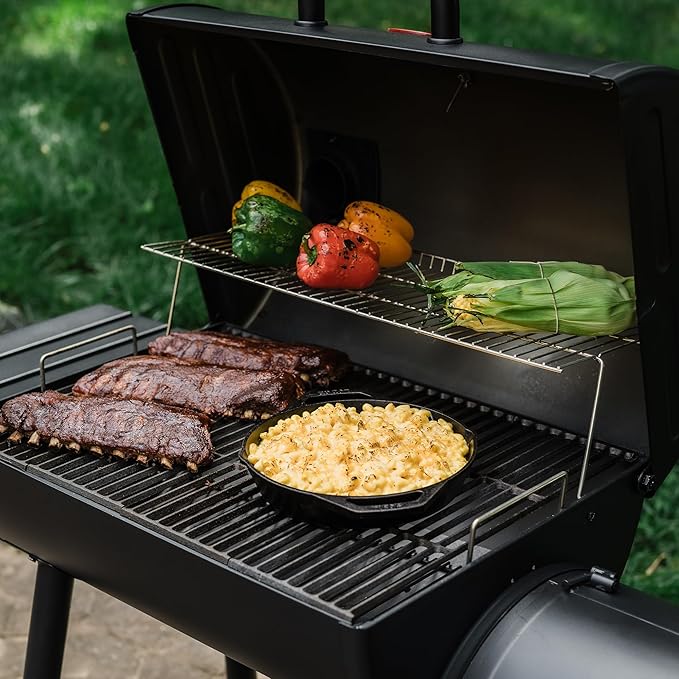 Char-Griller®Smokin Pro Charcoal Grill and Offset Smoker with Side Fire Box, Dual Damper Control, Chrome Plated Steel Warming Rack, 1,130 Cooking Square Inches in Black, Model CG30044223