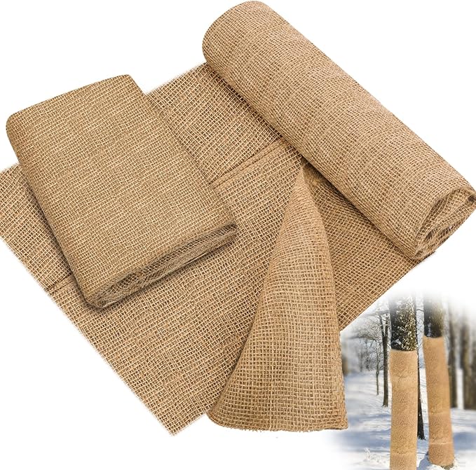 Buryeah 40 Inch x 6.6 ft Burlap Fabrics Roll Natural Jute Burlap Garden Tree Wrap Outdoor Weed Barrier DIY Fall Halloween Craft Winter Frost Plant Landscape Blankets Cloth for Plant Gardening Shrubs