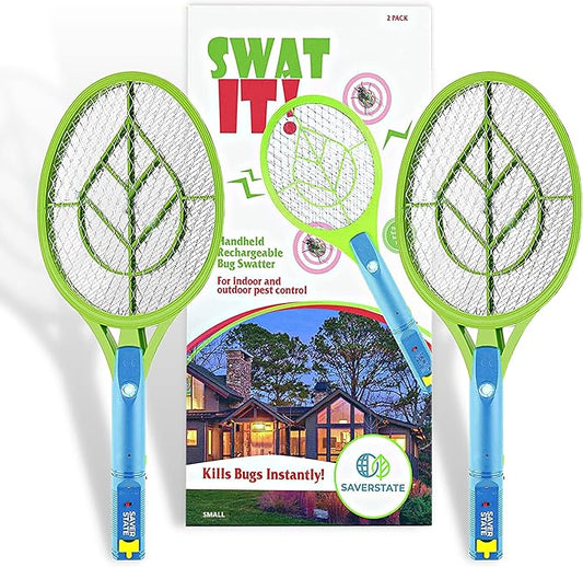 SWAT IT! Handheld Bug Zapper Racket, Rechargeable Electronic Fly Swatter Zapper, 4000 Volt, USB Charging Cable, 2 Pack (Mini)