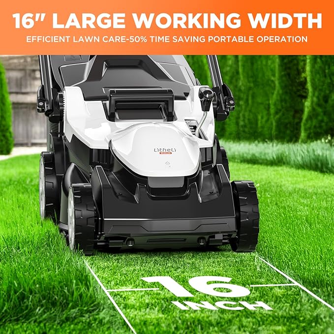 Litheli 16" Electric Lawn Mower Cordless, Brushless Lawnmower with 6-Height Adjust and 2 x 4.0Ah Batteries, for Garden and Yards