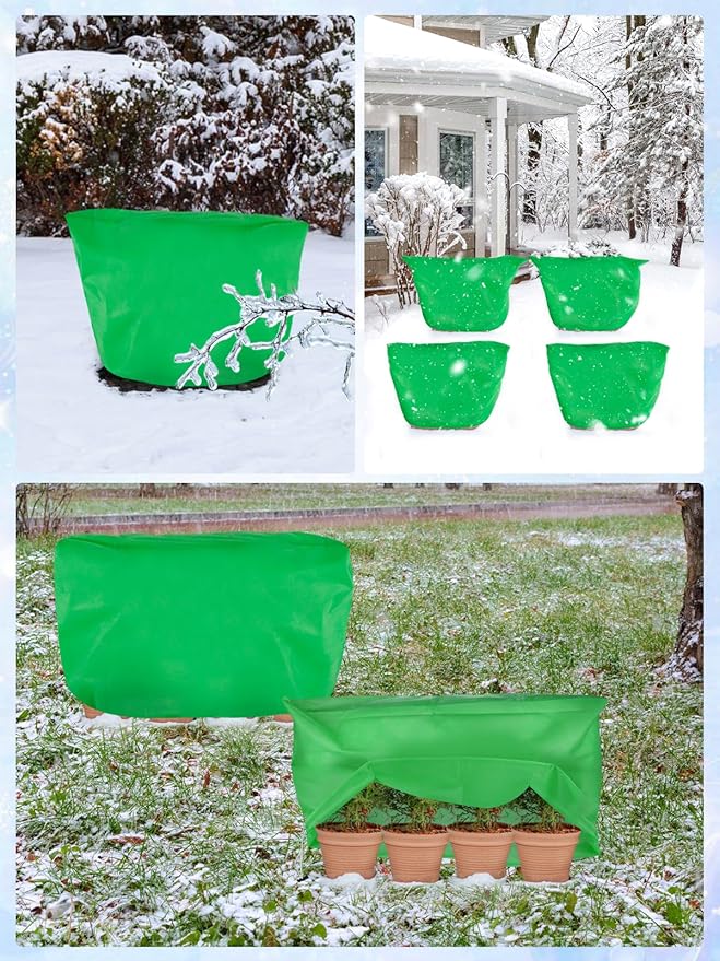 ANPHSIN 6 pcs Frost Protection Plant Covers - 19.6in x 39.3in Shrub Tree Plant Protection with Drawstring, Frost Cloth Wraps Blanket Freeze Bags for Winter Outdoor Garden Potted Plants Green