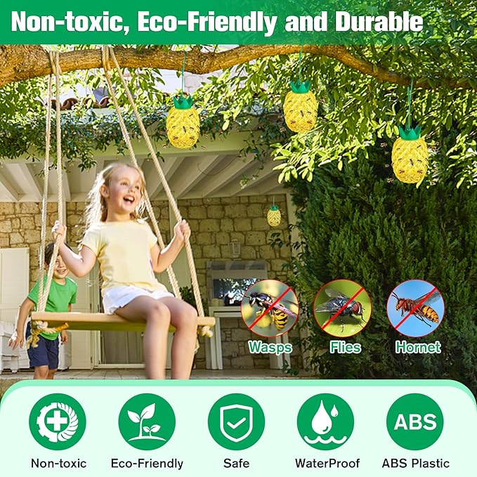 Wasp Traps, Honey Bee Trap for Outdoor Hanging, Sticky Yellow Jacket Insect Catcher, Reusable Insect Trap for Bees and Hornets, 2 Packs